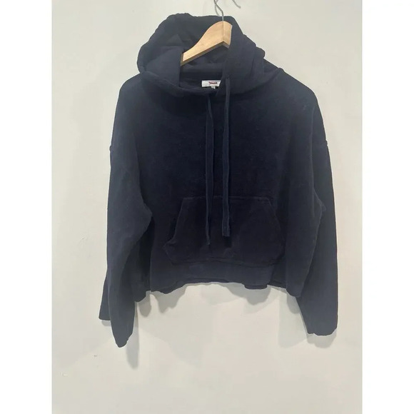 VINCE French Terry Hoodie Womens Small Navy Wide Sleeve Blue Sweatshirt 1280 - Picture 2 of 11